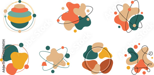 Abstract Geometric Shapes and Orbital Designs Collection Featuring Circles, Rings, and Dynamic Fluid Forms