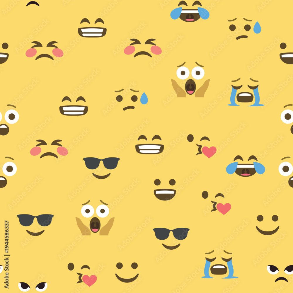 Fototapeta premium Seamless pattern of emoticons and emoji, emoji vector illustration, emoji background for social network.