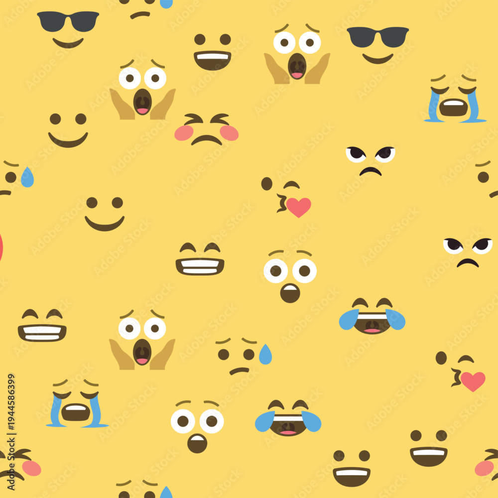 Fototapeta premium Seamless pattern of emoticons and emoji, emoji vector illustration, emoji background for social network.