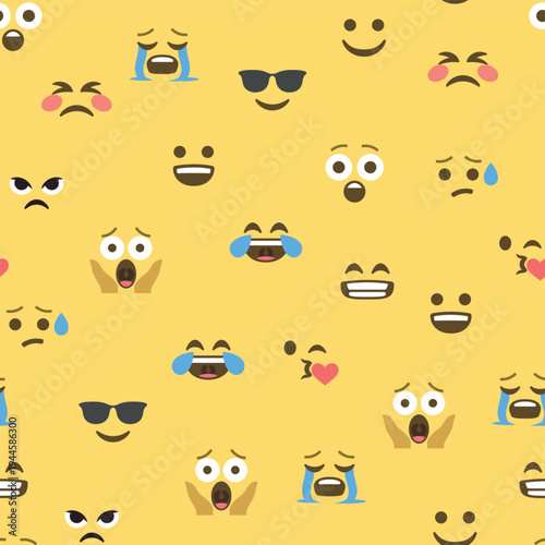 Seamless pattern of emoticons and emoji, emoji vector illustration, emoji background for social network.