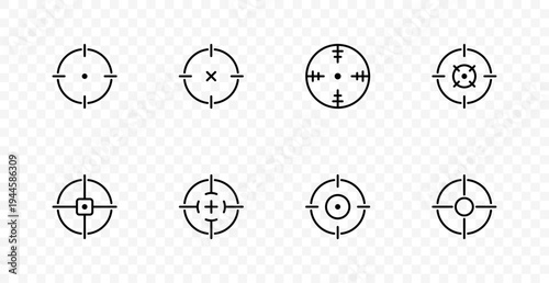 Target aim set icon. Focus point, crosshair center, accuracy mark, precision scope, selection indicator, objective tracking, control interface, measurement