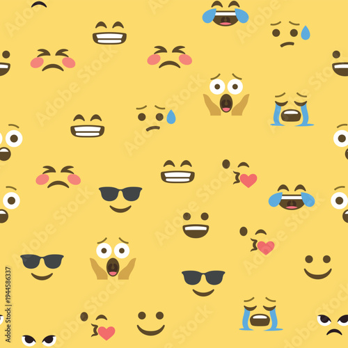 Seamless pattern of emoticons and emoji, emoji vector illustration, emoji background for social network.