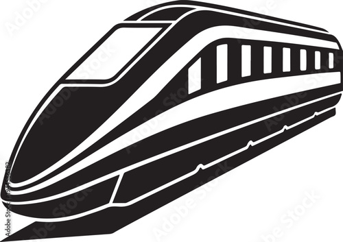 Modern high speed bullet train vector silhouette black color for swift transportation