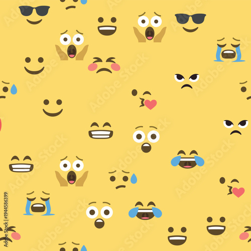 Seamless pattern of emoticons and emoji, emoji vector illustration, emoji background for social network.