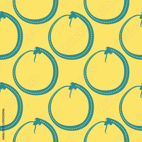 Silhouettes Magic symbols seamless pattern, with magical elements such as snake, eye, tarot cards, hand, skull, potion, moon, butterfly, mushrooms, stars. Witchcraft theme symbols and elements.