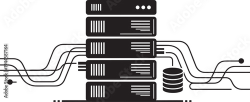 Minimalist black white database server storage data technology concept illustration