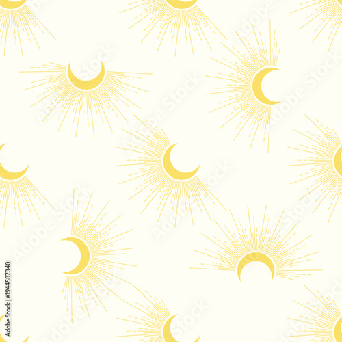 Silhouettes Magic symbols seamless pattern, with magical elements such as snake, eye, tarot cards, hand, skull, potion, moon, butterfly, mushrooms, stars. Witchcraft theme symbols and elements.