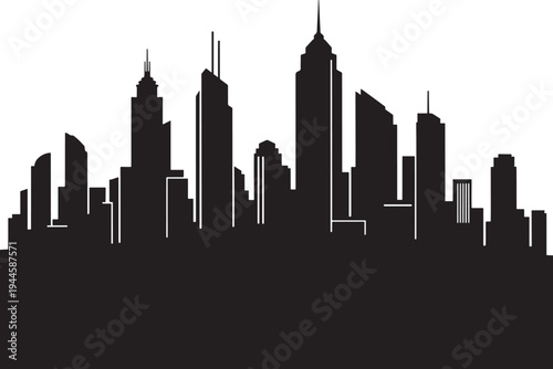Minimalist black white city skyline urban architecture concept illustration design