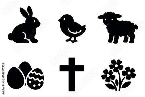 Easter icons on transparent background 