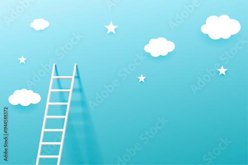 Ladder Reaching the Sky with Clouds and Stars – Dream, Goal and Success Concept Illustration