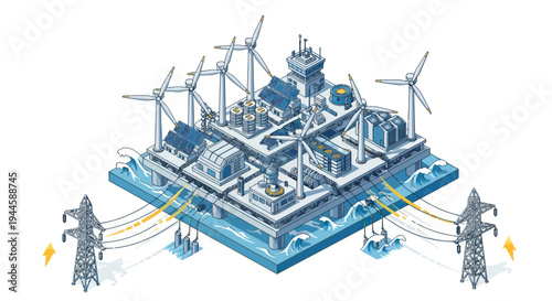 Offshore Renewable Energy Hub: Wind, Solar, and Power Grid Connection
