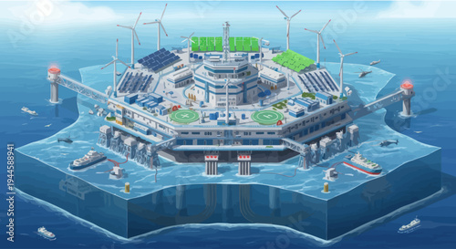 Floating Eco-City: Sustainable Offshore Platform with Wind Turbines and Solar Panels