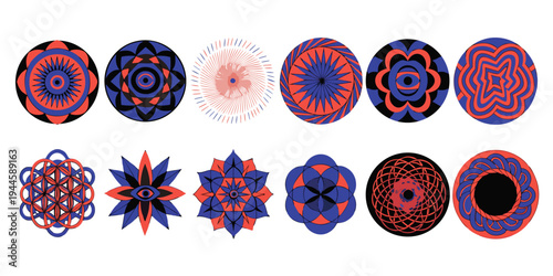 Flower of Life, Yantra Mandala seed of life, Sacred Geometry, symbol of harmony and balance. Mystical circle talisman, set collection, retro style vector isolated on white background. vector icon