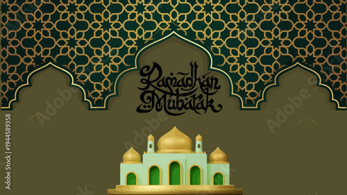 Eid mubarak islamic celebration background with mosque