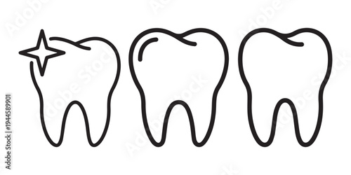 Professional Dental Icon Featuring a Row of Three Healthy Teeth with a Bright Sparkle Highlighting Effective Whitening and Superior Hygiene.