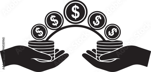 Money Exchange Between Hands Icon – Financial Transaction Silhouette Vector