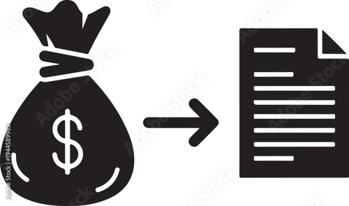 Money Payment to Document Icon – Business Transaction Silhouette Vector
