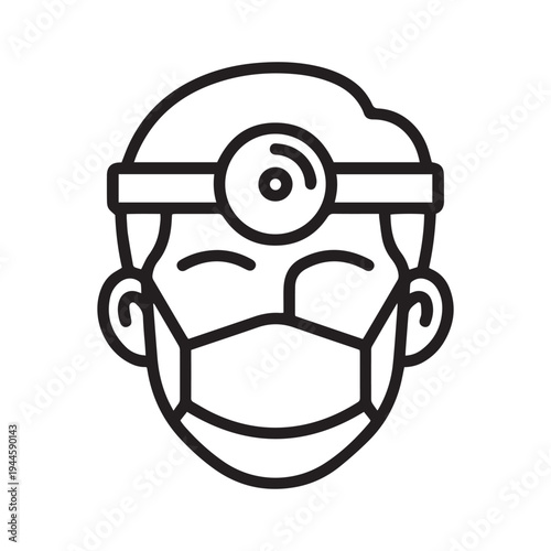 Professional Medical Icon of a Surgeon or ENT Specialist Wearing a Surgical Face Mask and Medical Head Mirror for Healthcare.