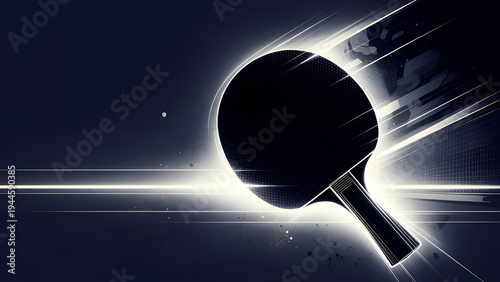 Futuristic Table Tennis Paddle With Glowing Light Lines on Dark Background, Abstract High Speed Ping Pong Sports Technology Concept