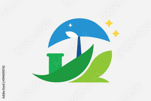 Green Umbrella Protecting Plant with Sparkles leaf