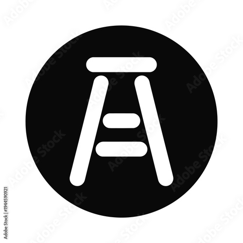 Minimalist vector icon featuring a black circle with a white stool design