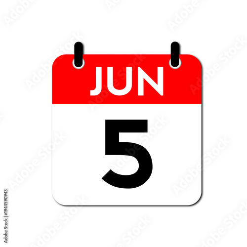 June 5 Day Calendar Vector Icon Perfect for planner, reminder, time management, schedule, office, business, and monthly event start design template	
