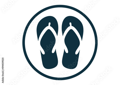 Minimalist vector featuring a pair of flip-flops inside a circular frame
