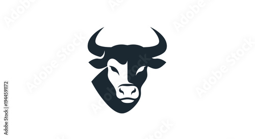 Black Bull Head Illustration with Horns.