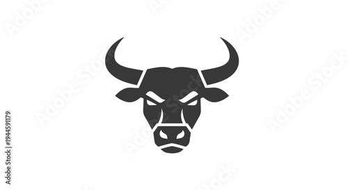 Black Bull Head Illustration with Horns.