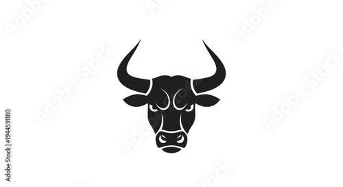 Black Bull Head Illustration with Horns.