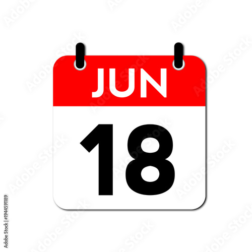June 18 Day Calendar Vector Icon Perfect for planner, reminder, time management, schedule, office, business, and monthly event start design template	