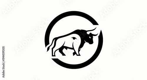 Black Bull Silhouette Inside Circle Logo.