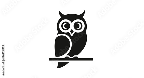 Black Owl Silhouette Illustration on White.