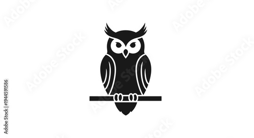 Black Owl Silhouette Illustration on White.