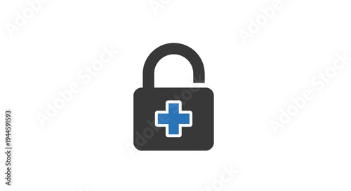 Black Padlock with Blue Medical Cross.
