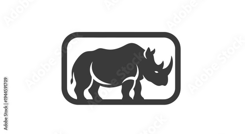 Black Rhinoceros Silhouette Side View.