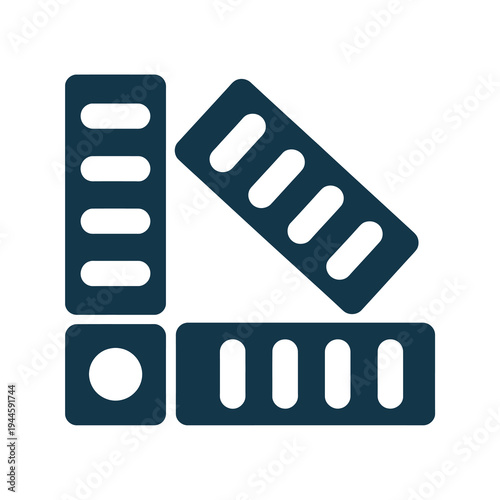 Vector graphic of stacked pills and tablets displayed
