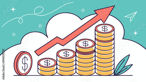 Dollar Coins and Arrow Increasing, Economy and Investment Growth Vector