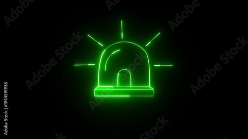 Neon effect Siren lamp icon. Ambulance siren icon on the black background.
