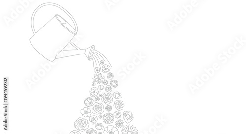 Watering can pouring flowers instead of water in a creative illustration