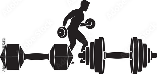 Minimalist black white fitness dumbbell gym workout strength concept illustration