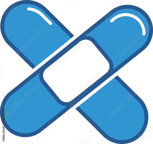 Blue adhesive bandage cross icon isolated on transparent grid background