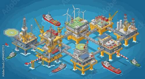 Offshore Energy Platform Complex: Oil, Gas, Wind, Solar Power Generation