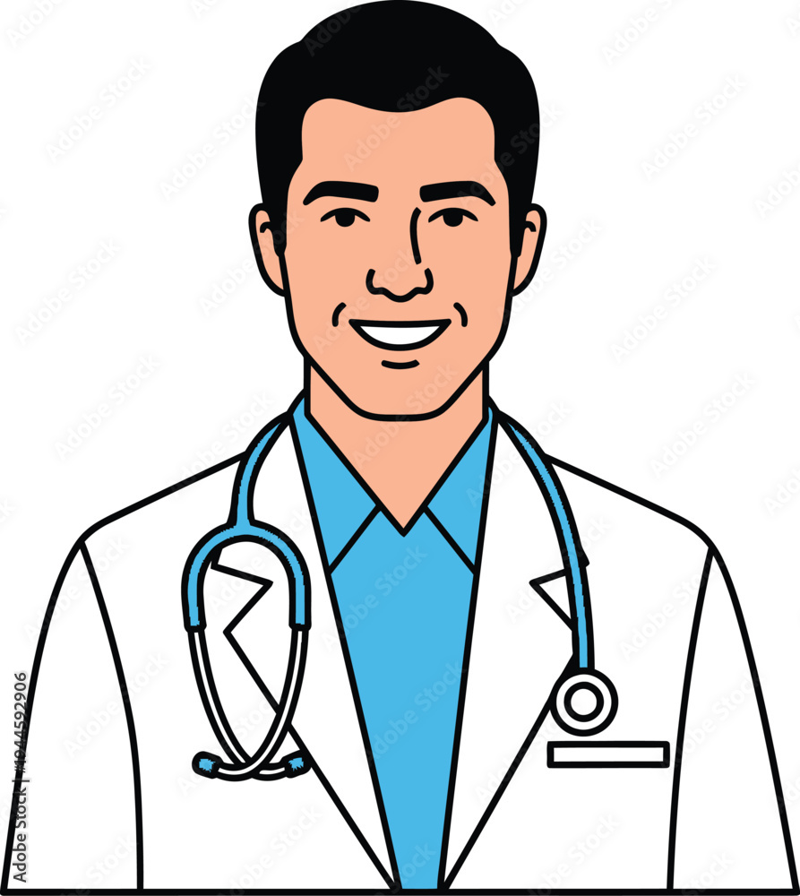 Fototapeta premium Male doctor portrait wearing white coat and stethoscope professional character
