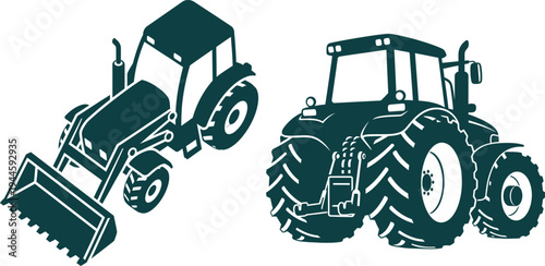 Front loader tractor and large tractor icons agriculture farming