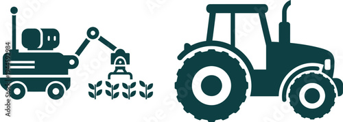 Robotic Farming Machine and Tractor Vector Icons agriculture technology