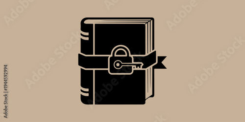 A black book with a padlock and key