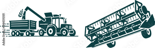 Teal Tractor Loading Grain Into Trailer Combine Harvester Detail agriculture farming