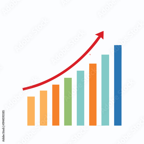 Bar Chart Showing Upward Trend with Red Arrow Business Growth Concept