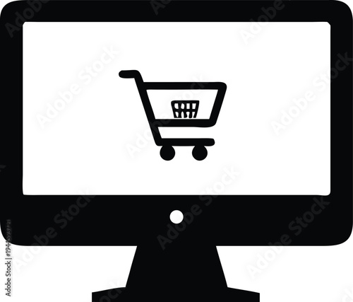 Computer Screen Displaying Shopping Cart Icon for Online Shopping Concept Minimalist